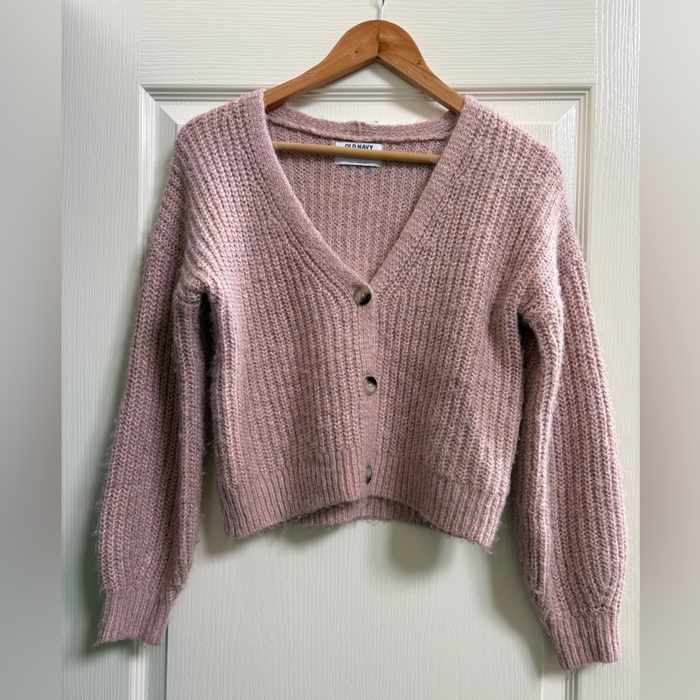 Girls Old Navy Dusty Pink Chunky V-Neck Button Cardigan, Sz L (10-12)